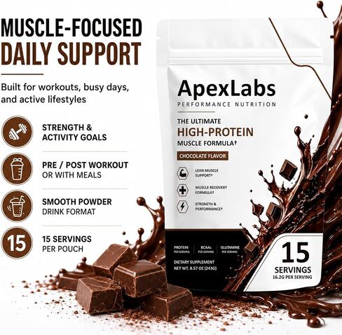 Apex Labs Muscle Powder Chocolate, Apexlabs Workout Supplement You Can Take Pre/Post Workout or with Meals in Saudi Arabia