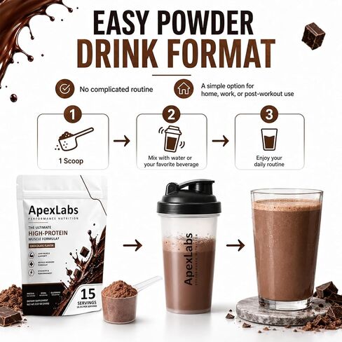 Apex Labs Muscle Powder Chocolate, Apexlabs Workout Supplement You Can Take Pre/Post Workout or with Meals in Saudi Arabia