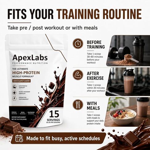 Apex Labs Muscle Powder Chocolate, Apexlabs Workout Supplement You Can Take Pre/Post Workout or with Meals in Saudi Arabia