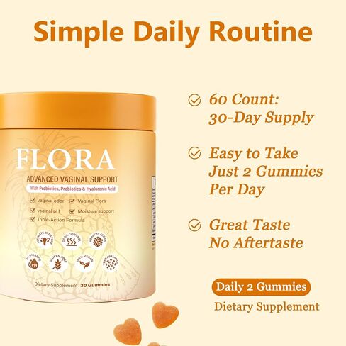 Flora Plus Probiotic Gummies for Women, Vaginal Support Probiotics Gummies, Ph Balance, Promote Healthy Vaginal Odor & Flora, Pineapple, 60 Count(1) in Saudi Arabia
