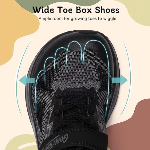 Little/Big Kids Wide Toe Box Shoes Breathable Running Sneakers with Hook and Loop & Elastic Laces, Boys and Girls Non-Slip Wide Toe Box Sneakers for Tennis Walking in Kuwait
