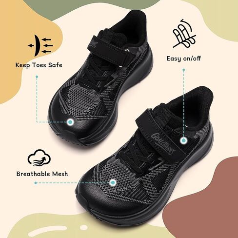Little/Big Kids Wide Toe Box Shoes Breathable Running Sneakers with Hook and Loop & Elastic Laces, Boys and Girls Non-Slip Wide Toe Box Sneakers for Tennis Walking in Kuwait