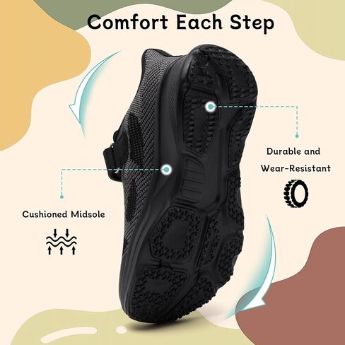 Little/Big Kids Wide Toe Box Shoes Breathable Running Sneakers with Hook and Loop & Elastic Laces, Boys and Girls Non-Slip Wide Toe Box Sneakers for Tennis Walking in Kuwait