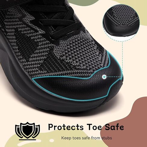 Little/Big Kids Wide Toe Box Shoes Breathable Running Sneakers with Hook and Loop & Elastic Laces, Boys and Girls Non-Slip Wide Toe Box Sneakers for Tennis Walking in Kuwait