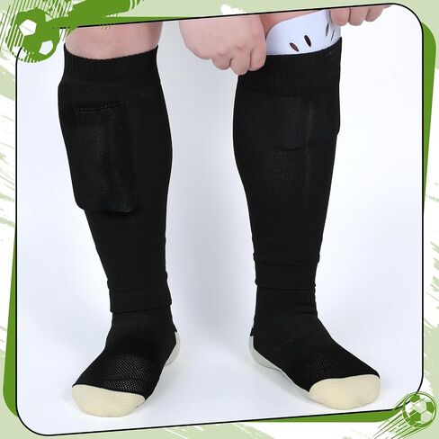 Booson 6 Set Grip Soccer Socks with Shin Guard Sleeves Black White Non Slip Soccer Socks for Football Basketball Men Women in Saudi Arabia