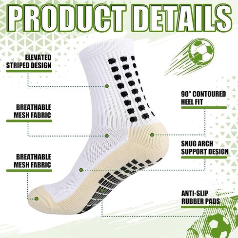 Booson 6 Set Grip Soccer Socks with Shin Guard Sleeves Black White Non Slip Soccer Socks for Football Basketball Men Women in Saudi Arabia