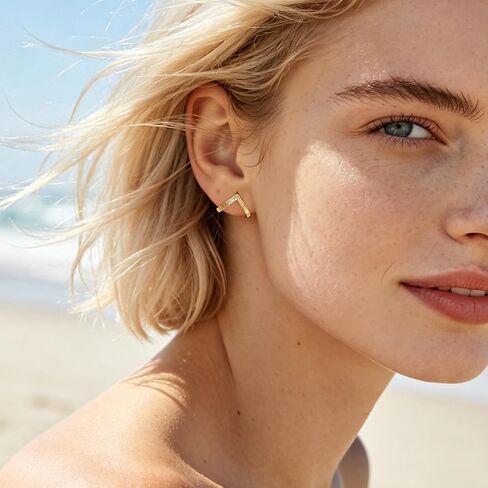 Gold Earrings for Women Trendy 14K Gold/Silver Plated Stud Earrings Sterling Silver Post Minimalist Simple Dainty Stud Earring Hypoallergenic Earring for Women Jewelry Gifts in Kuwait