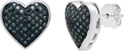 مجموعة Dazzlingrock 0.55 قيراط (ctw) أقراط دائرية من الماس الأزرق للسيدات على شكل قلب 1/2 قيراط، فضة إسترلينية in Kuwait