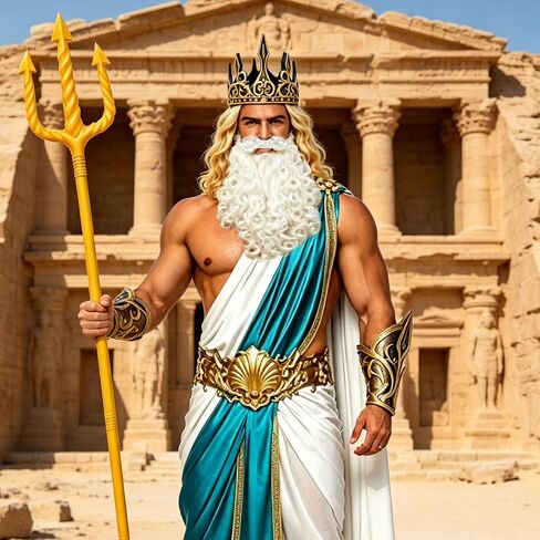 3 Pcs Sea King Costume Set Plastic Trident Gold King Crowns and White Beard, Halloween Cosplay Costume Accessory for Men in Kuwait