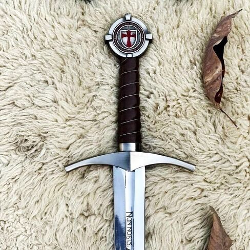 Accolades Sword of Knights Templar 38-inches Full-Tang Blood |Grooves High Polish Carbon Steel| Sharpe with Scabbard Storage| Replica Medieval Crusader Templar Sword, Leather-Wrapped Grip Replica in Saudi Arabia