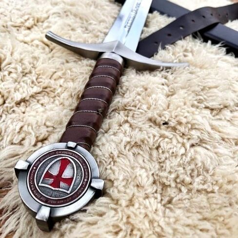 Accolades Sword of Knights Templar 38-inches Full-Tang Blood |Grooves High Polish Carbon Steel| Sharpe with Scabbard Storage| Replica Medieval Crusader Templar Sword, Leather-Wrapped Grip Replica in Saudi Arabia
