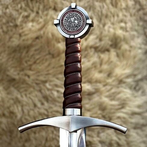 Accolades Sword of Knights Templar 38-inches Full-Tang Blood |Grooves High Polish Carbon Steel| Sharpe with Scabbard Storage| Replica Medieval Crusader Templar Sword, Leather-Wrapped Grip Replica in Saudi Arabia