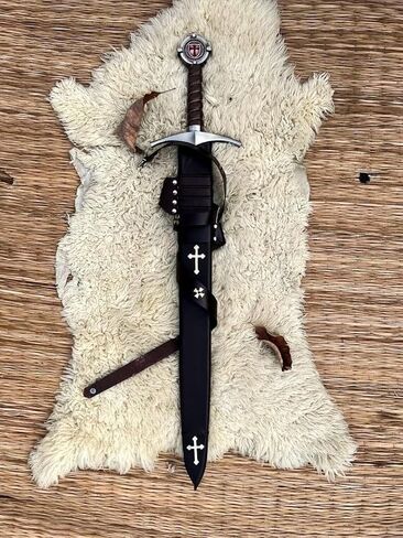 Accolades Sword of Knights Templar 38-inches Full-Tang Blood |Grooves High Polish Carbon Steel| Sharpe with Scabbard Storage| Replica Medieval Crusader Templar Sword, Leather-Wrapped Grip Replica in Saudi Arabia