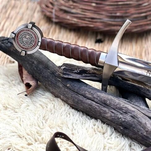 Accolades Sword of Knights Templar 38-inches Full-Tang Blood |Grooves High Polish Carbon Steel| Sharpe with Scabbard Storage| Replica Medieval Crusader Templar Sword, Leather-Wrapped Grip Replica in Saudi Arabia