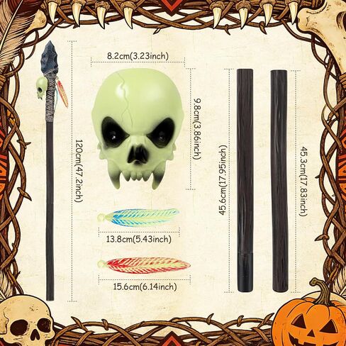 Indian Stone Spear Prop,Plastic Native American Costume with Skull Feather Voodoo Accessory,Halloween Cosplay Party Brown in Saudi Arabia