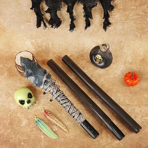 Indian Stone Spear Prop,Plastic Native American Costume with Skull Feather Voodoo Accessory,Halloween Cosplay Party Brown in Saudi Arabia