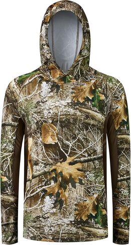 Men's UPF 50+ Camo Tactical Shirt 4-Way Stretch Breathable Long Sleeve Hunting Fishing Hoodie with Thumbholes in Kuwait