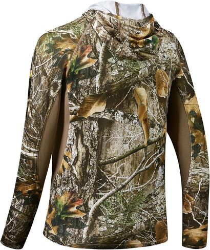 Men's UPF 50+ Camo Tactical Shirt 4-Way Stretch Breathable Long Sleeve Hunting Fishing Hoodie with Thumbholes in Kuwait