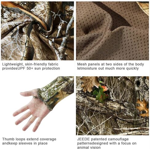 Men's UPF 50+ Camo Tactical Shirt 4-Way Stretch Breathable Long Sleeve Hunting Fishing Hoodie with Thumbholes in Kuwait