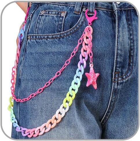 Gothic Pants Chains for Women Men Punk Star Moon Heart Starfish Wallet Chains Hip Hop Rock Pocket Chain Fashion Layered Jeans Chain for Women in Kuwait