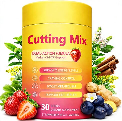 Cutting Drink Mix, Daily Wellness Support with 5-HTP, Yerba Mate & Prebiotic Fiber, Sugar Free Drink Mix Powder Sticks, Flavored Water Mix with Electrolytes, Strawberry Flavor – 30 Servings in Kuwait