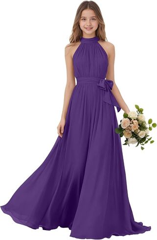 Halter Neck Junior Bridesmaid Dresses Chiffon Flower Girl Dress Sleeveless Girls Formal Party Gowns in Kuwait