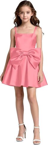 Satin Flower Girl Dress with Bow Backless Princess Pageant Dresses for Girls First Communion Dress Prom Ball Gowns in Saudi Arabia