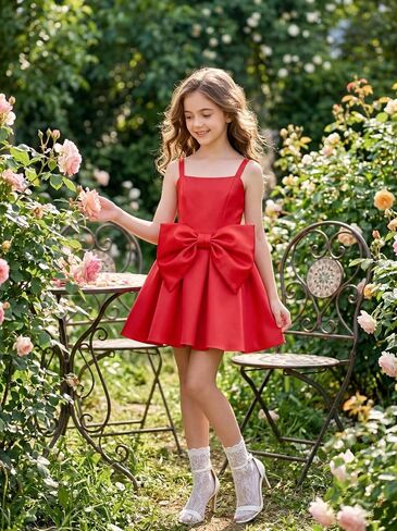 Satin Flower Girl Dress with Bow Backless Princess Pageant Dresses for Girls First Communion Dress Prom Ball Gowns in Saudi Arabia
