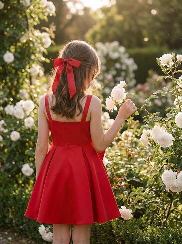 Satin Flower Girl Dress with Bow Backless Princess Pageant Dresses for Girls First Communion Dress Prom Ball Gowns in Saudi Arabia