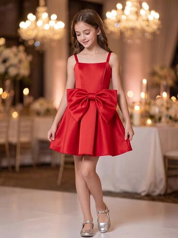 Satin Flower Girl Dress with Bow Backless Princess Pageant Dresses for Girls First Communion Dress Prom Ball Gowns in Saudi Arabia