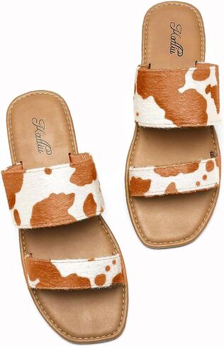 katliu Women's Flat Sandals Two Strap Slide Sandals Open Toe in Kuwait