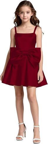 Satin Flower Girl Dress with Bow Backless Princess Pageant Dresses for Girls First Communion Dress Prom Ball Gowns in Saudi Arabia