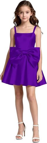 Satin Flower Girl Dress with Bow Backless Princess Pageant Dresses for Girls First Communion Dress Prom Ball Gowns in Saudi Arabia