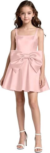 Satin Flower Girl Dress with Bow Backless Princess Pageant Dresses for Girls First Communion Dress Prom Ball Gowns in Saudi Arabia