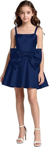 Satin Flower Girl Dress with Bow Backless Princess Pageant Dresses for Girls First Communion Dress Prom Ball Gowns in Saudi Arabia