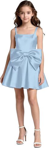 Satin Flower Girl Dress with Bow Backless Princess Pageant Dresses for Girls First Communion Dress Prom Ball Gowns in Saudi Arabia