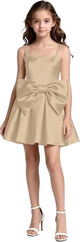 Satin Flower Girl Dress with Bow Backless Princess Pageant Dresses for Girls First Communion Dress Prom Ball Gowns in Saudi Arabia