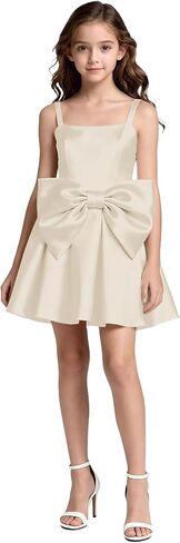Satin Flower Girl Dress with Bow Backless Princess Pageant Dresses for Girls First Communion Dress Prom Ball Gowns in Saudi Arabia