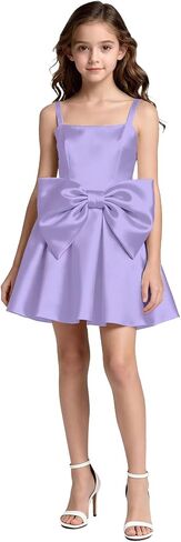 Satin Flower Girl Dress with Bow Backless Princess Pageant Dresses for Girls First Communion Dress Prom Ball Gowns in Saudi Arabia