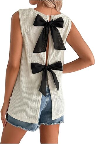 MakeMeChic Women's Maternity Tank Tops Bow Knot Crew Neck Sleeveless Summer Pregnancy Top in Kuwait