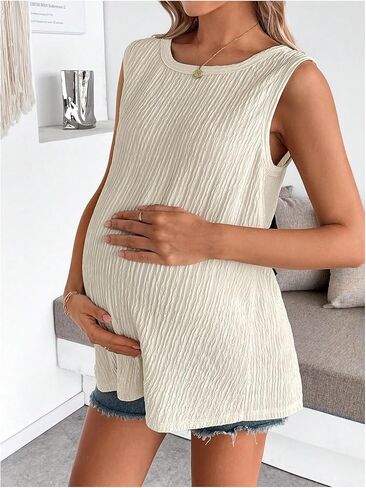 MakeMeChic Women's Maternity Tank Tops Bow Knot Crew Neck Sleeveless Summer Pregnancy Top in Kuwait