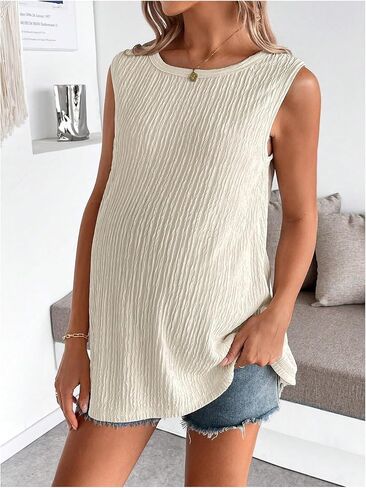 MakeMeChic Women's Maternity Tank Tops Bow Knot Crew Neck Sleeveless Summer Pregnancy Top in Kuwait