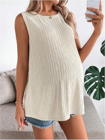 MakeMeChic Women's Maternity Tank Tops Bow Knot Crew Neck Sleeveless Summer Pregnancy Top in Kuwait
