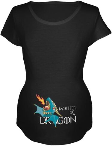 Mother of a Dragon Cute Blue Fire Maternity Soft T Shirt Black X-Large in Kuwait