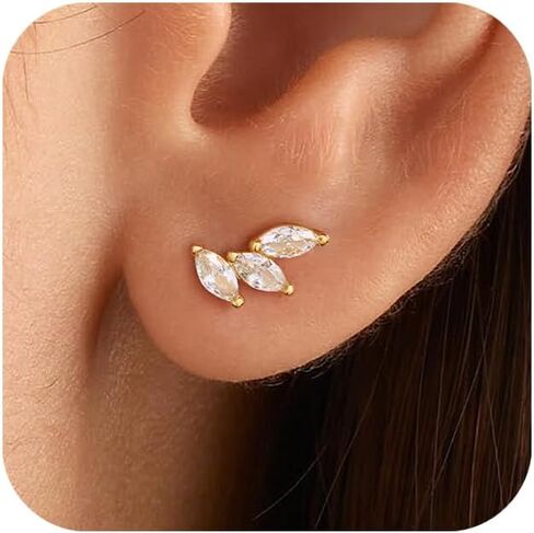 Gold Earrings for Women Trendy 14K Gold/Silver Plated Stud Earrings Sterling Silver Post Minimalist Simple Dainty Stud Earring Hypoallergenic Earring for Women Jewelry Gifts in Kuwait