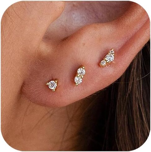 Gold Earrings for Women Trendy 14K Gold/Silver Plated Stud Earrings Sterling Silver Post Minimalist Simple Dainty Stud Earring Hypoallergenic Earring for Women Jewelry Gifts in Kuwait
