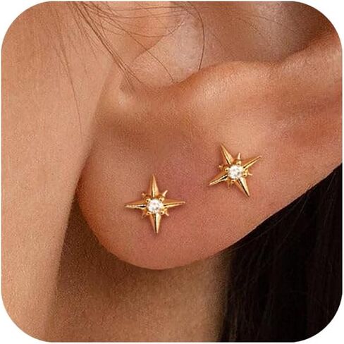 Gold Earrings for Women Trendy 14K Gold/Silver Plated Stud Earrings Sterling Silver Post Minimalist Simple Dainty Stud Earring Hypoallergenic Earring for Women Jewelry Gifts in Kuwait