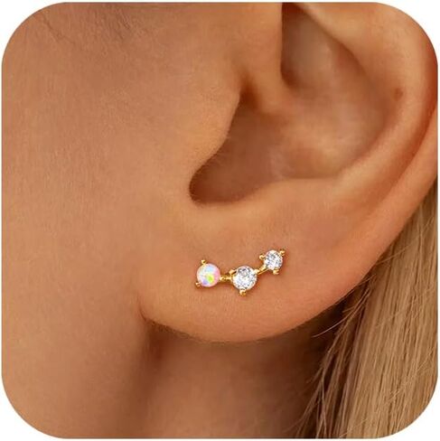 Gold Earrings for Women Trendy 14K Gold/Silver Plated Stud Earrings Sterling Silver Post Minimalist Simple Dainty Stud Earring Hypoallergenic Earring for Women Jewelry Gifts in Kuwait