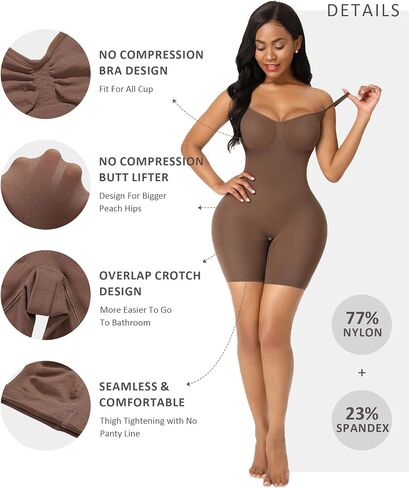FeelinGirl Butt Lifter Shapewear Full Body Shaper for Women Tummy Control Shapewear Thigh Slimmer Brown 5XL/6XL in Kuwait