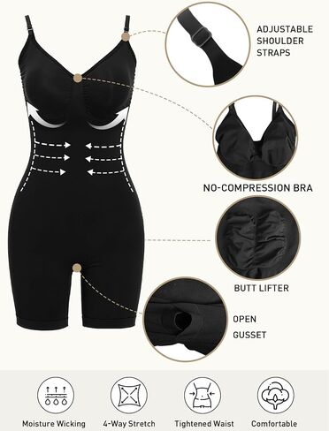 JEKAOYI Women's Shapewear Bodysuit Mid Thigh Tummy Control Butt Lifter Sculpt Body Shaper with Adjustable Straps in Kuwait